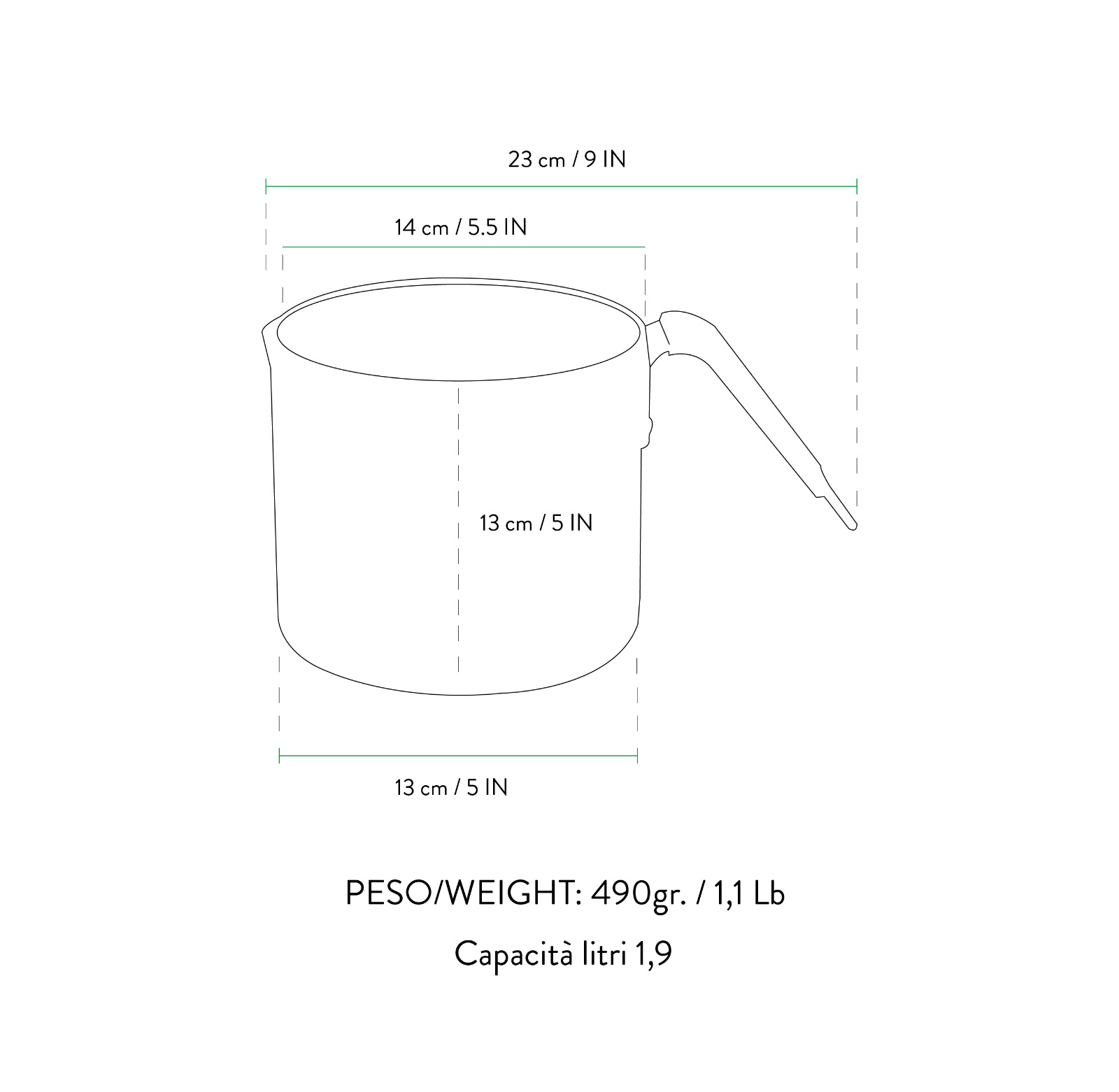 Maten en inhoud melkpan - sauspan met schenktuit